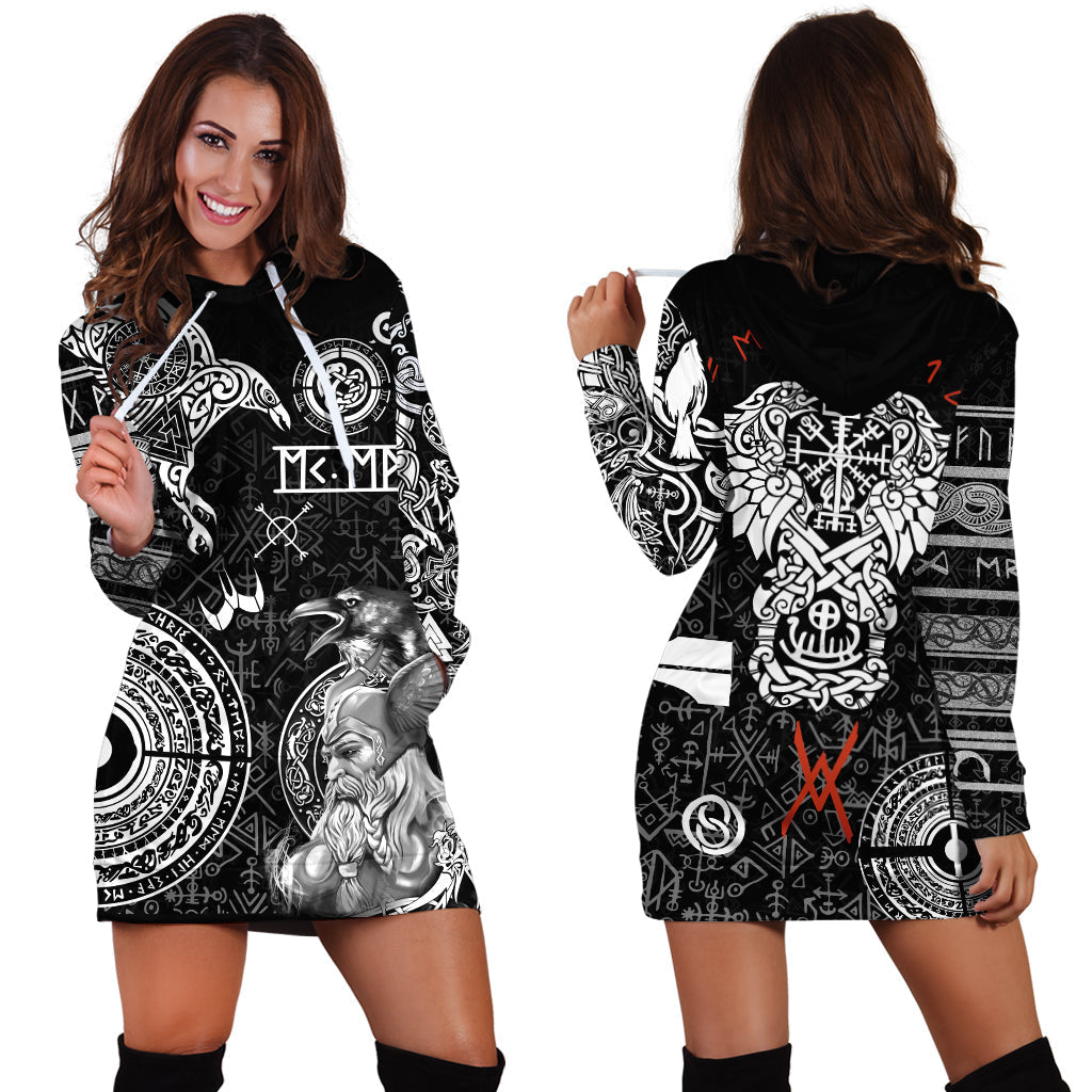 Viking Hoodie Dress Odin and Raven Tattoo RLT12 - Wonder Print Shop