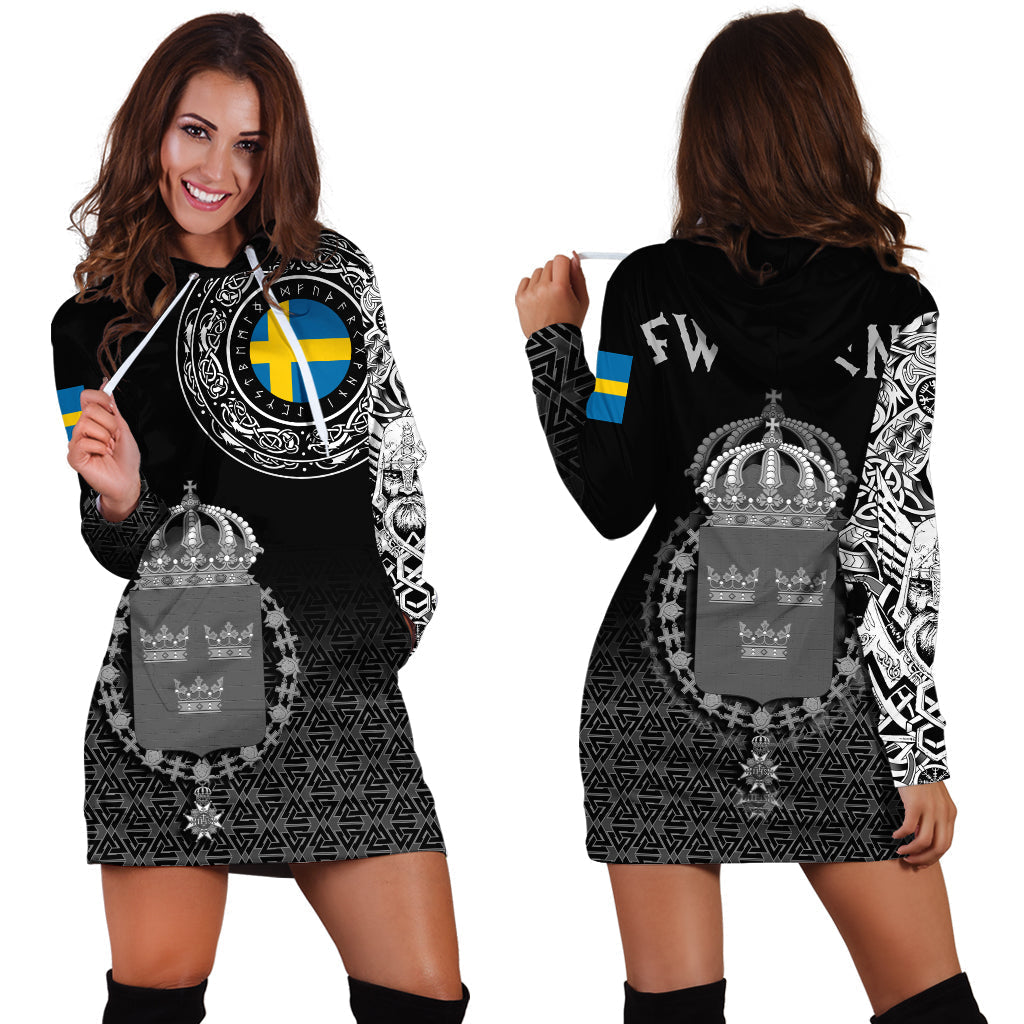 Viking Hoodie Dress Sweden Coat Of Arms RLT12 - Wonder Print Shop