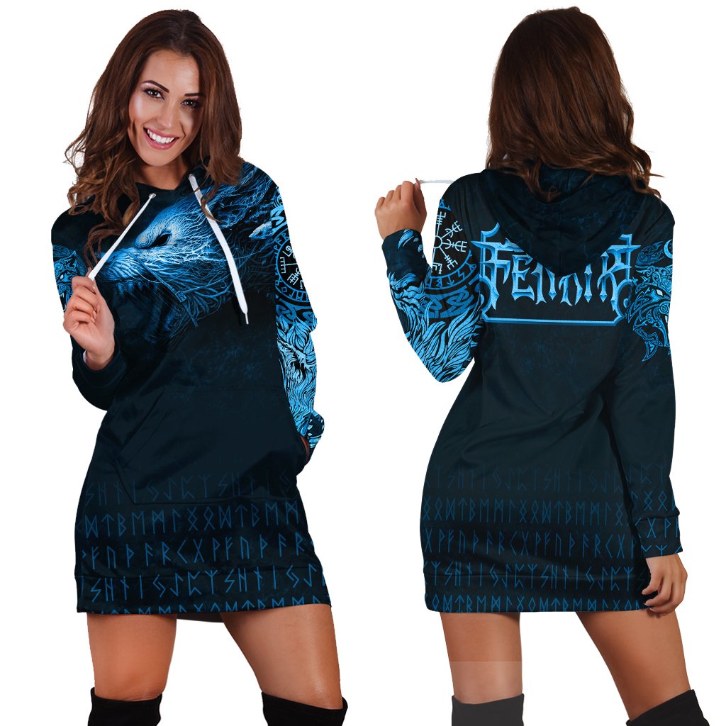 Viking Hoodie Dress, Fenrir Wolf RLT12 - Wonder Print Shop