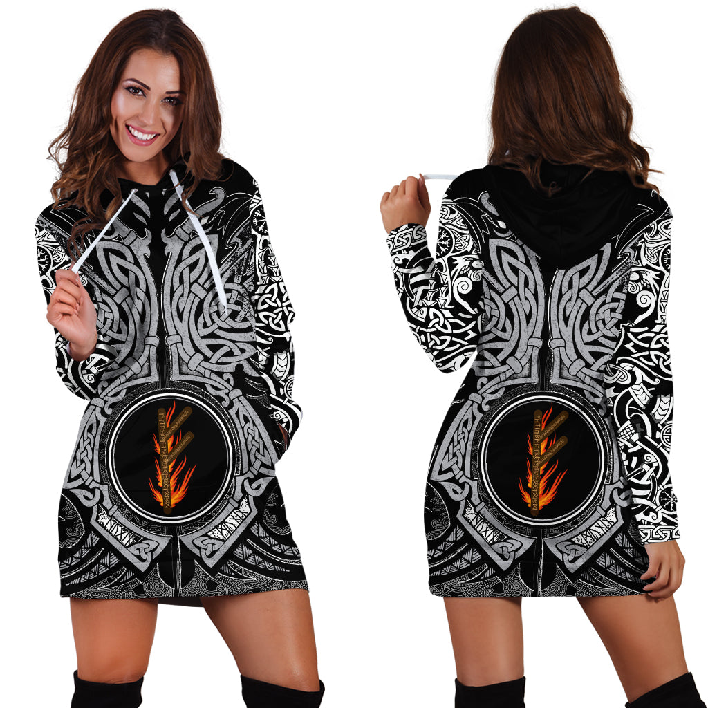 Viking Hoodie Dress Fehu Rune, Raven Tattoo RLT12 - Wonder Print Shop