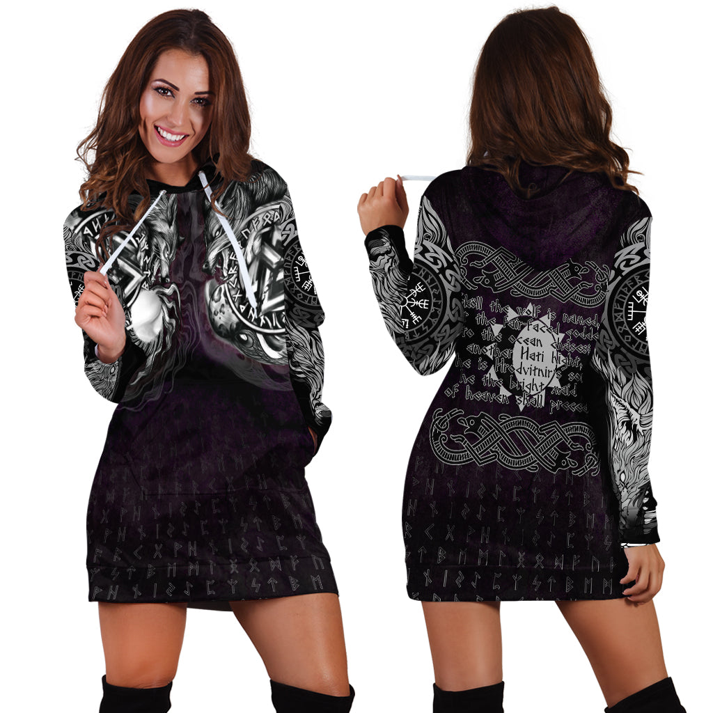 Viking Hoodie Dress Hati and Skoll Valknut RLT12 - Wonder Print Shop