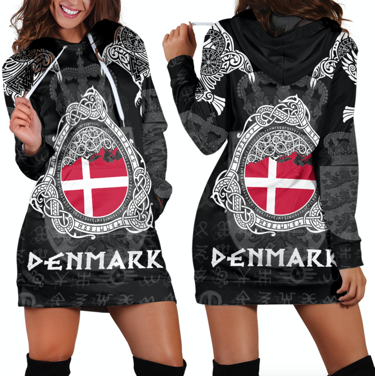 Viking Viking Denmark Style Double Raven of Odin Hoodie Dress RLT12 - Wonder Print Shop