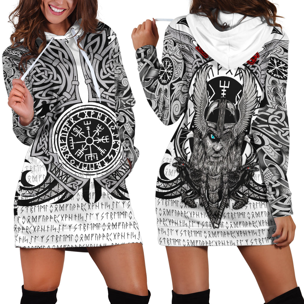 Viking Vegvisir Odin With Huginn And Muninn Hoodie Dress - LT2 - Wonder Print Shop