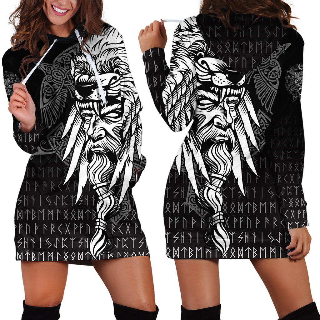 Viking Hoodie Dress Odin Raven and Fenrir On Hand RLT12 - Wonder Print Shop