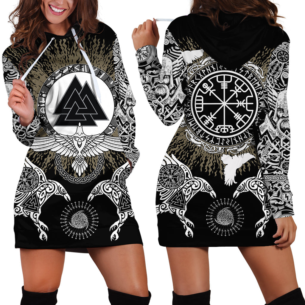 Viking Hoodie Dress Raven, Valknut and Vegvisir RLT12 - Wonder Print Shop