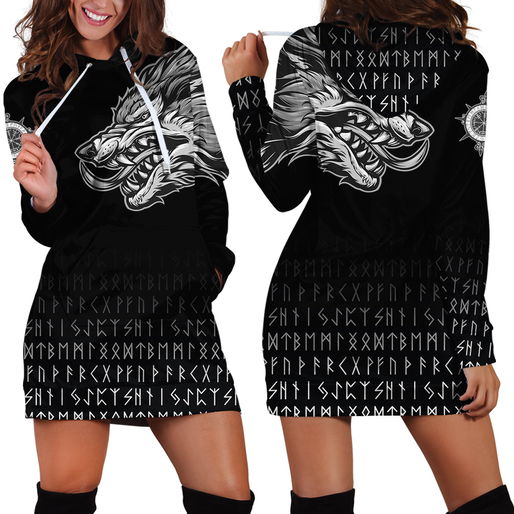 Viking Hoodie Dress Fenrir Wolf Near Shoulder RLT12 - Wonder Print Shop