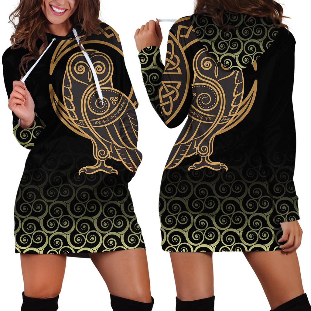 Viking Hoodie Dress Owl Celtic On Triskele Background RLT12 - Wonder Print Shop