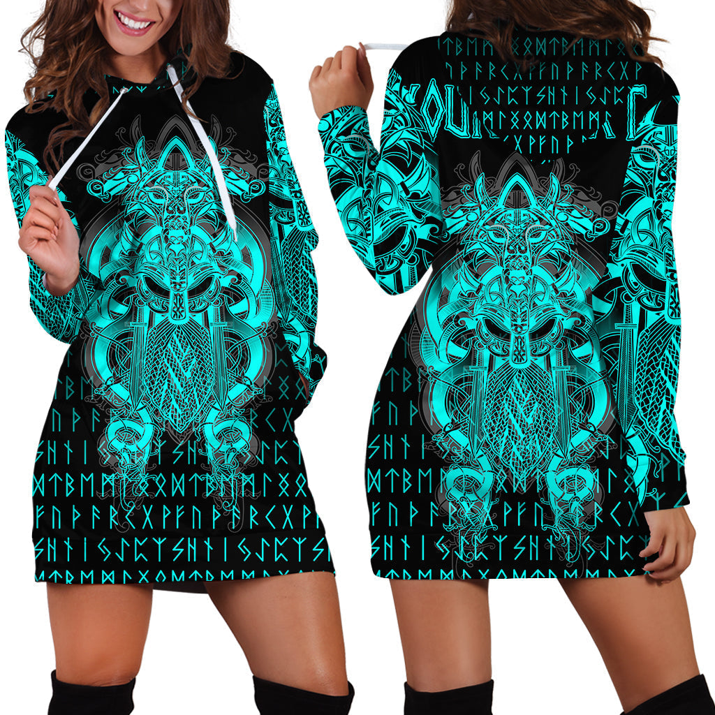 (Custom ) Viking Tyr Tattoo Cyan Hoodie Dress RLT12 - Wonder Print Shop