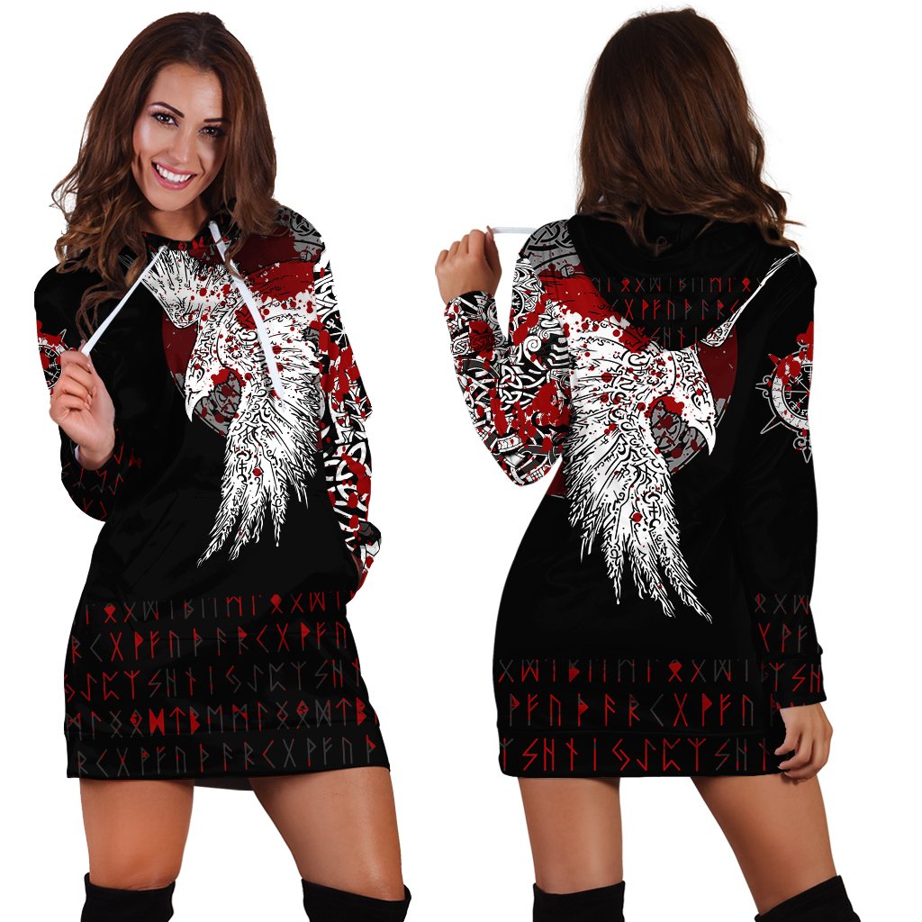 Viking Hoodie Dress Mystical Raven Tattoo Blood RLT12 - Wonder Print Shop