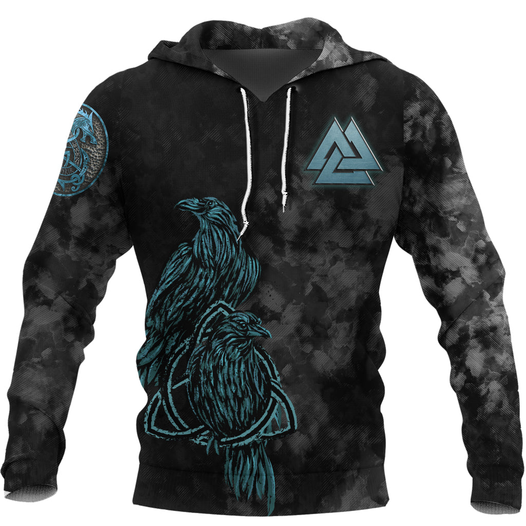 Viking Hoodie Viking Wolf Raven Of Odin Cyan RLT12 - Wonder Print Shop