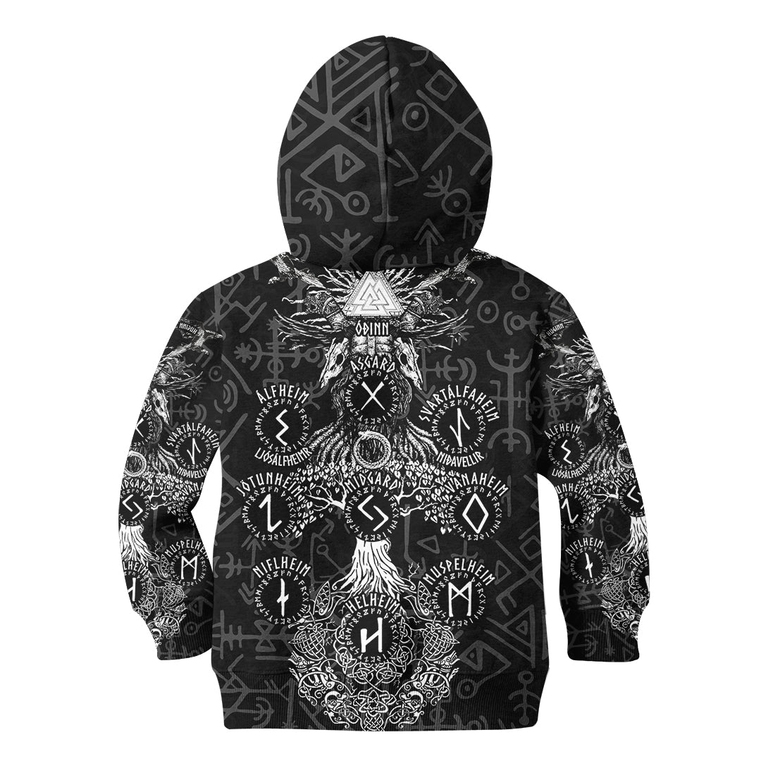 Viking Hoodie Kid Odin Tree Runes RLT12 - Wonder Print Shop