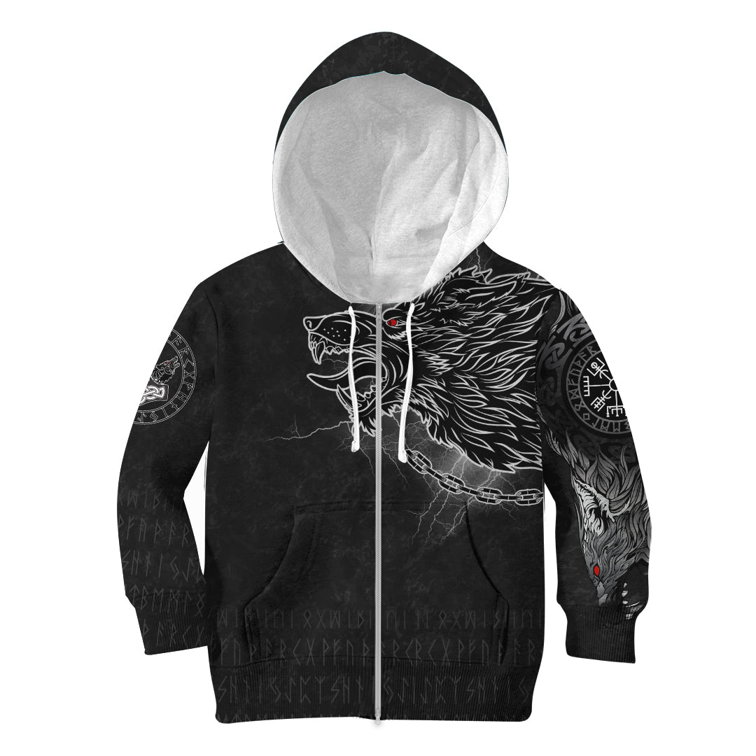 Viking Hoodie Kid Fenrir Norse Wolf Thunderstorm RLT12 - Wonder Print Shop