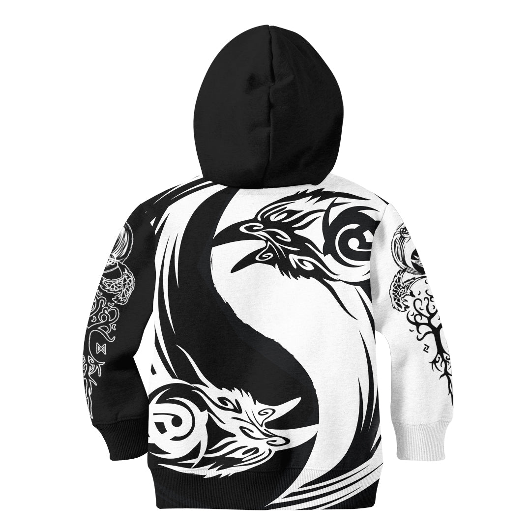Viking Hoodie Kid Ying Yang Raven RLT12 - Wonder Print Shop