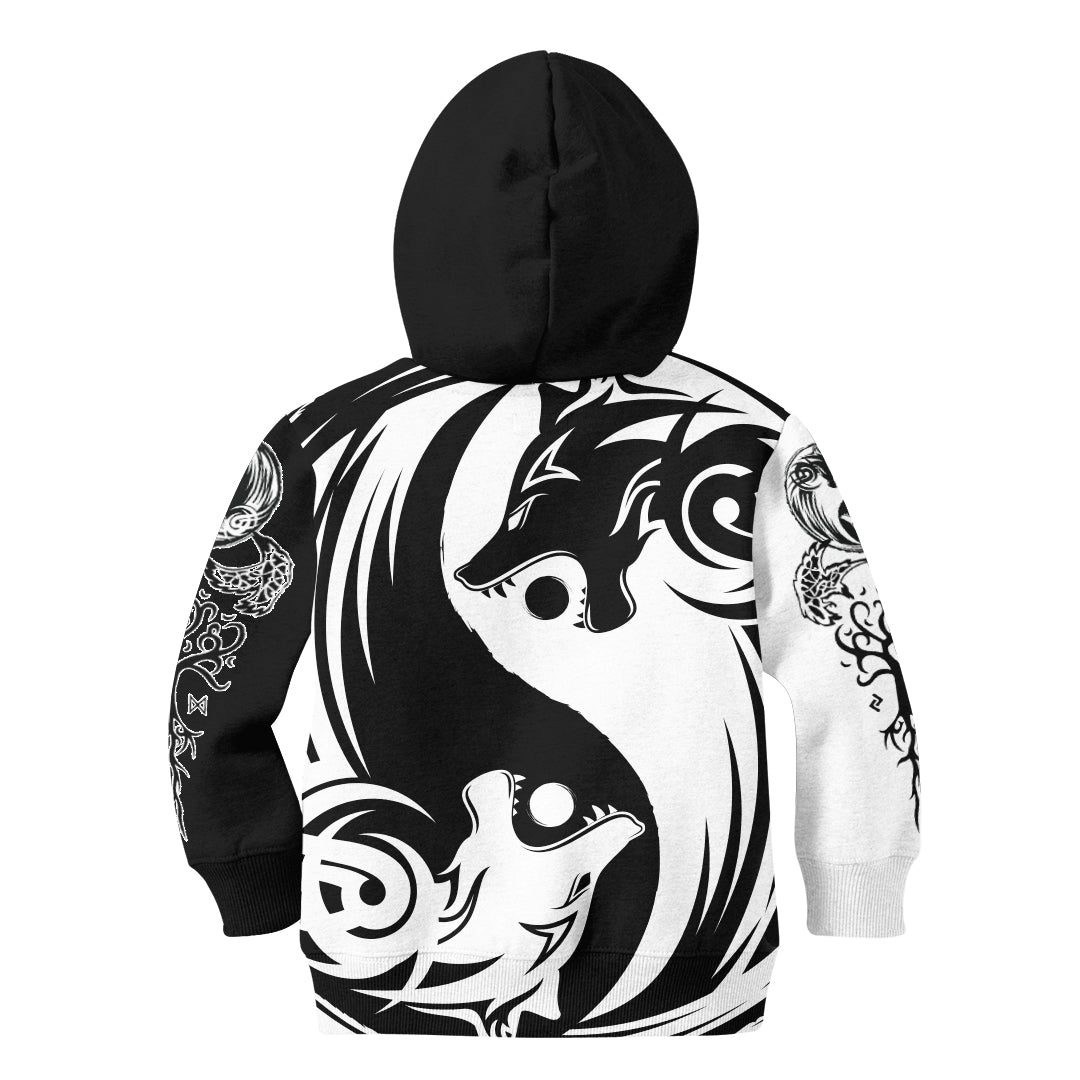 Viking Hoodie Kid Ying Yang Wolf A21 RLT12 - Wonder Print Shop