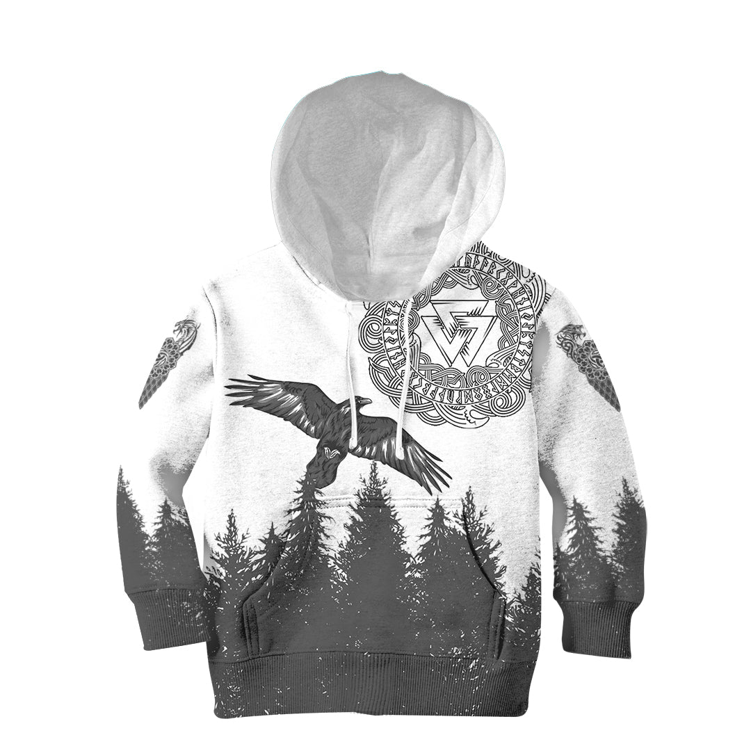 Viking Raven and Wolf In Pine Forest Hoodie Kid RLT12 - Wonder Print Shop