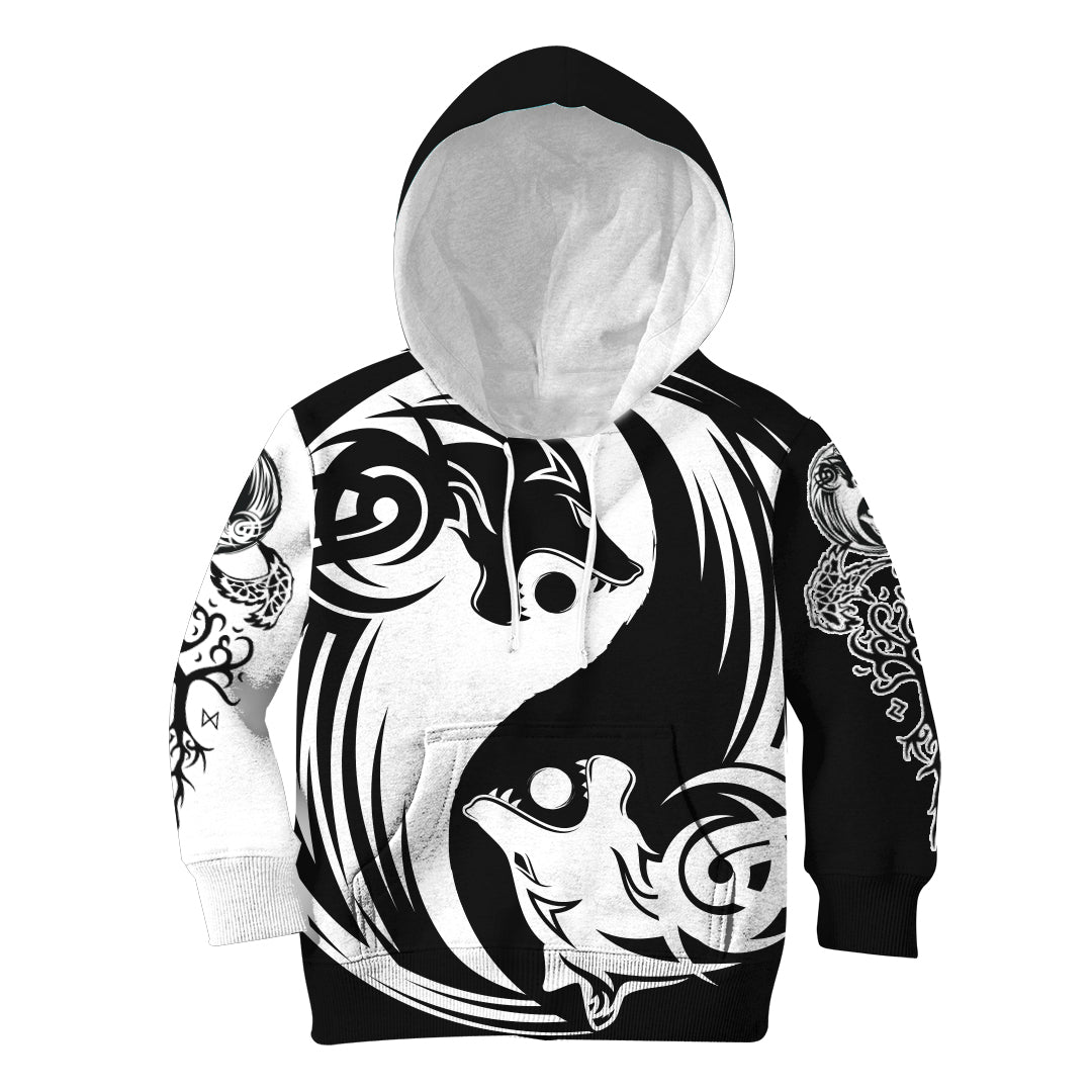 Viking Hoodie Kid Ying Yang Wolf A21 RLT12 - Wonder Print Shop