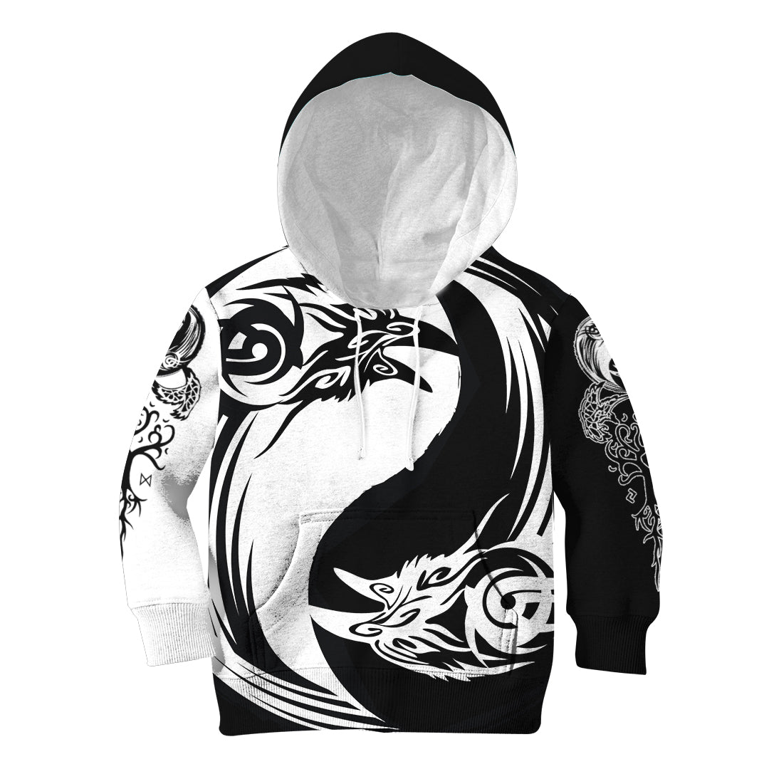 Viking Hoodie Kid Ying Yang Raven RLT12 - Wonder Print Shop