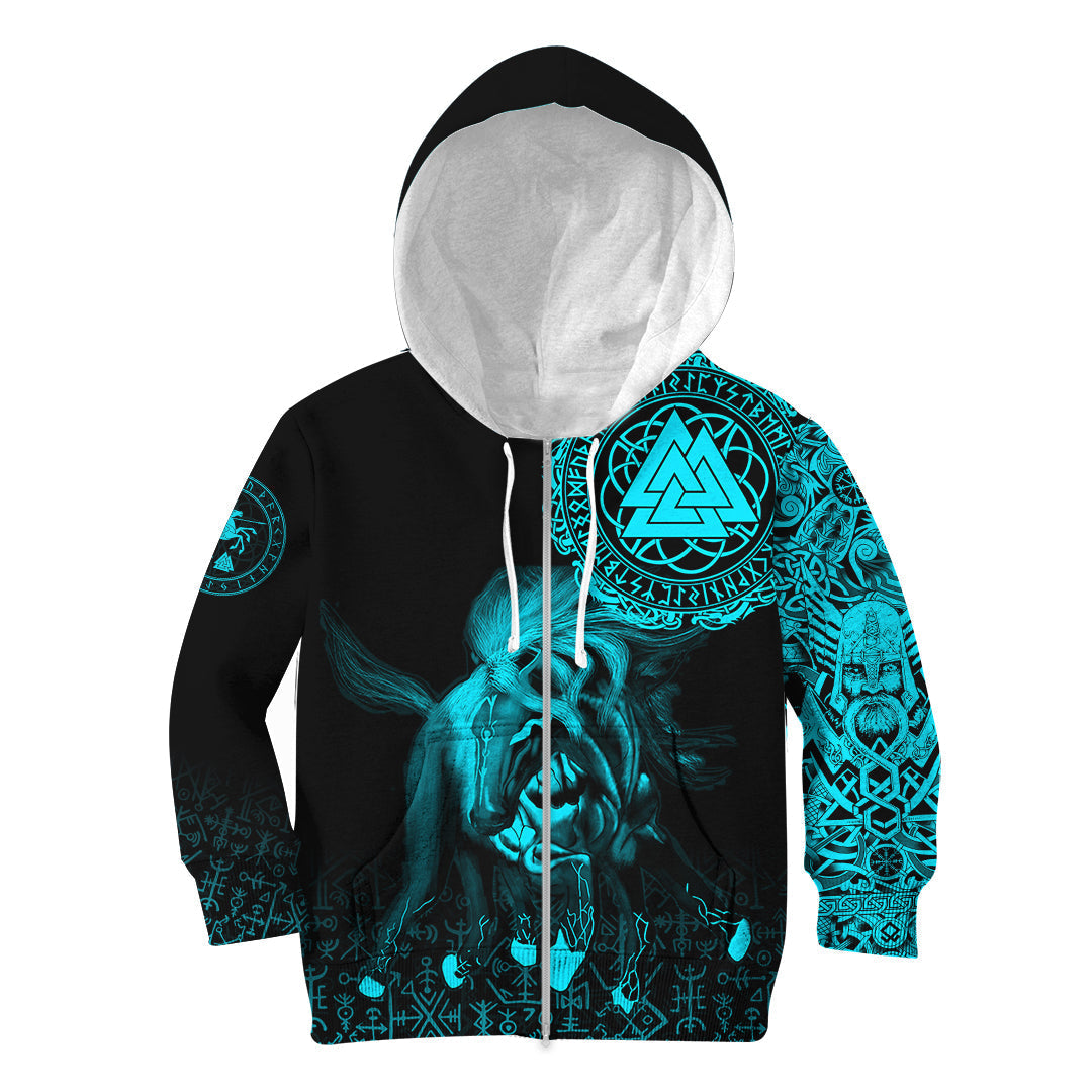 Viking Hoodie Kid Sleipnir Odin Cyan RLT12 - Wonder Print Shop