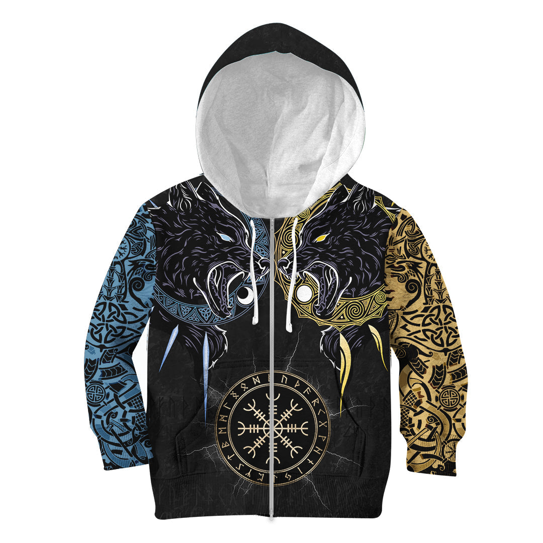 Viking Hoodie Kid Hati and Skoll Tattoo RLT12 - Wonder Print Shop