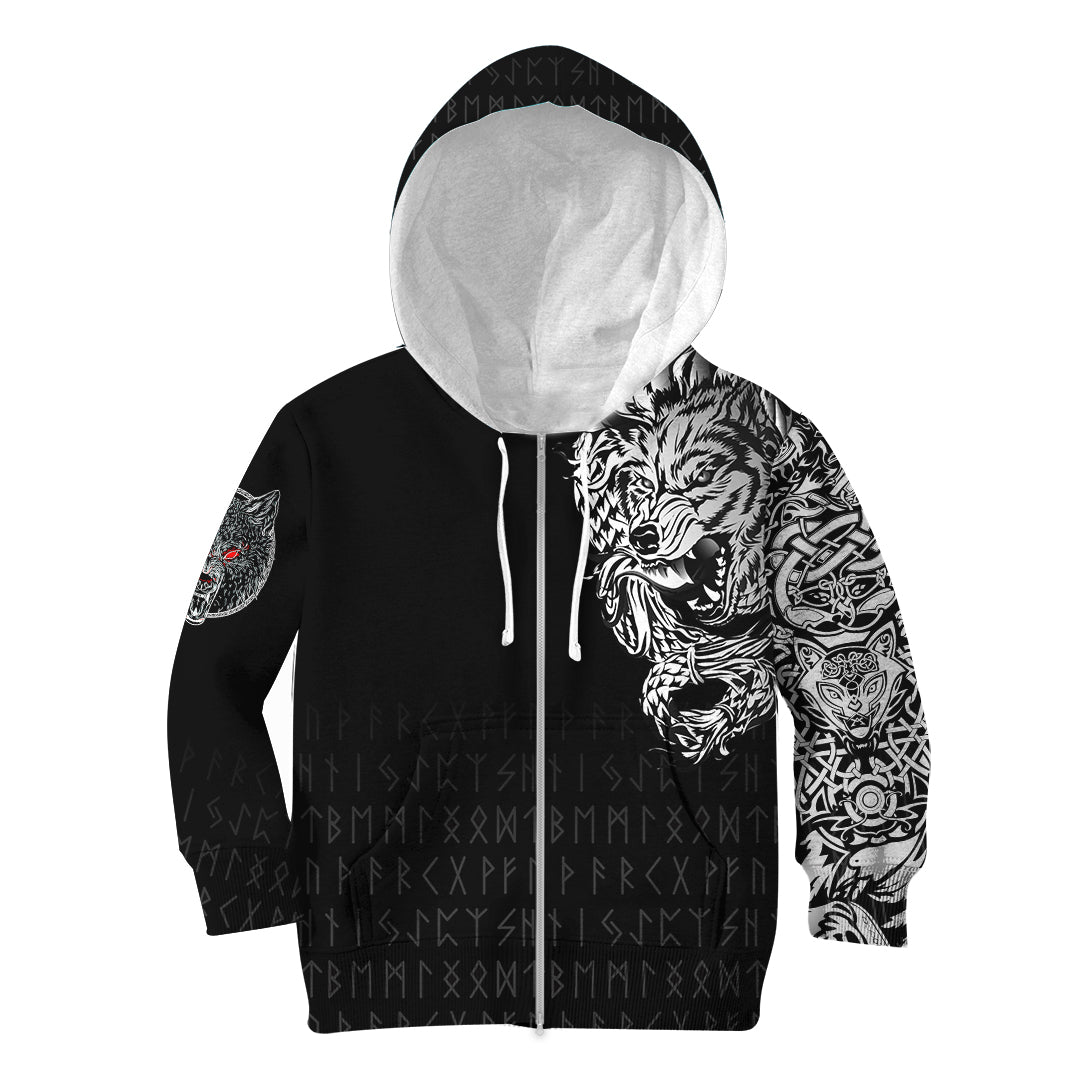 Viking Hoodie Kid Dark Norse Wolf Tattoo RLT12 - Wonder Print Shop