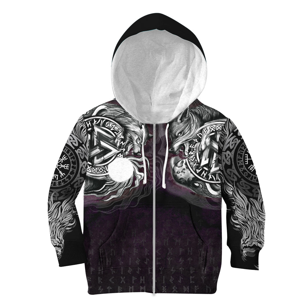 Viking Hoodie Kid Hati and Skoll Valknut RLT12 - Wonder Print Shop