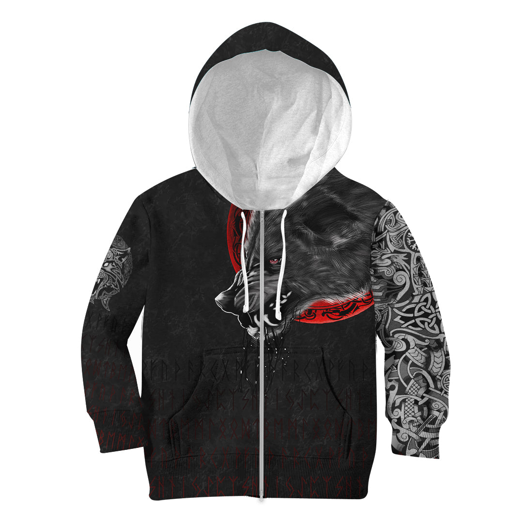 Viking Hoodie Kid Wolf and Blood Moon RLT12 - Wonder Print Shop