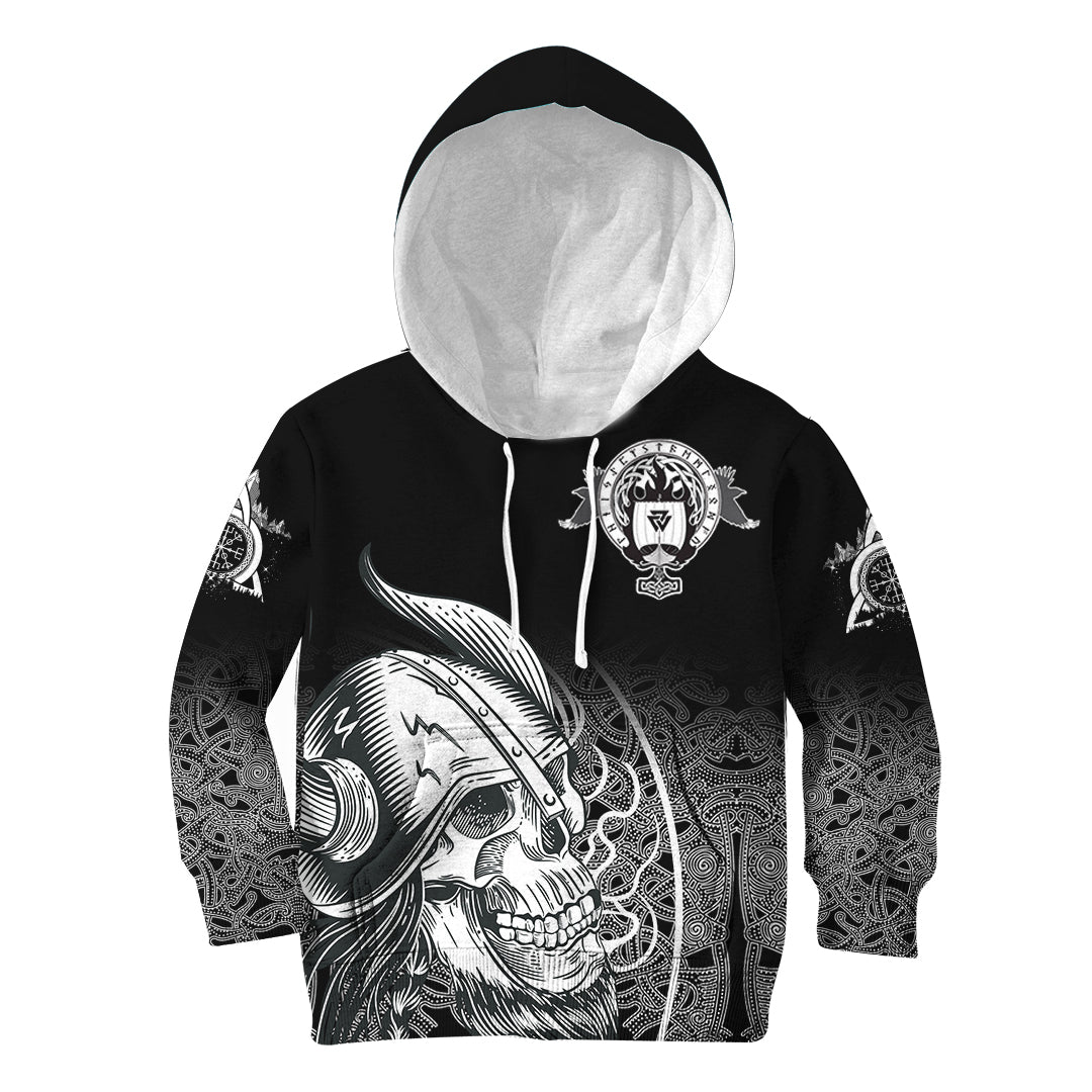 Skull Viking Hoodie Kid Ornate Pattern RLT12 - Wonder Print Shop