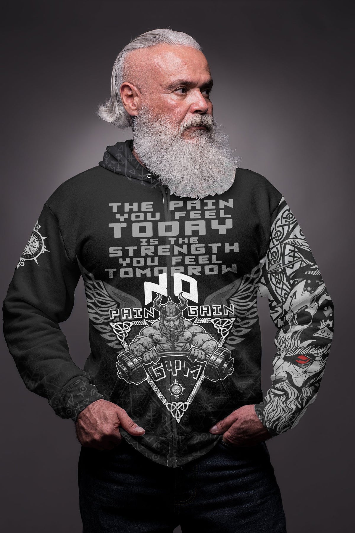 Viking Zip Hoodie - Viking Gym Vegvisir Style "No Pain No Gain" RLT12 - Wonder Print Shop