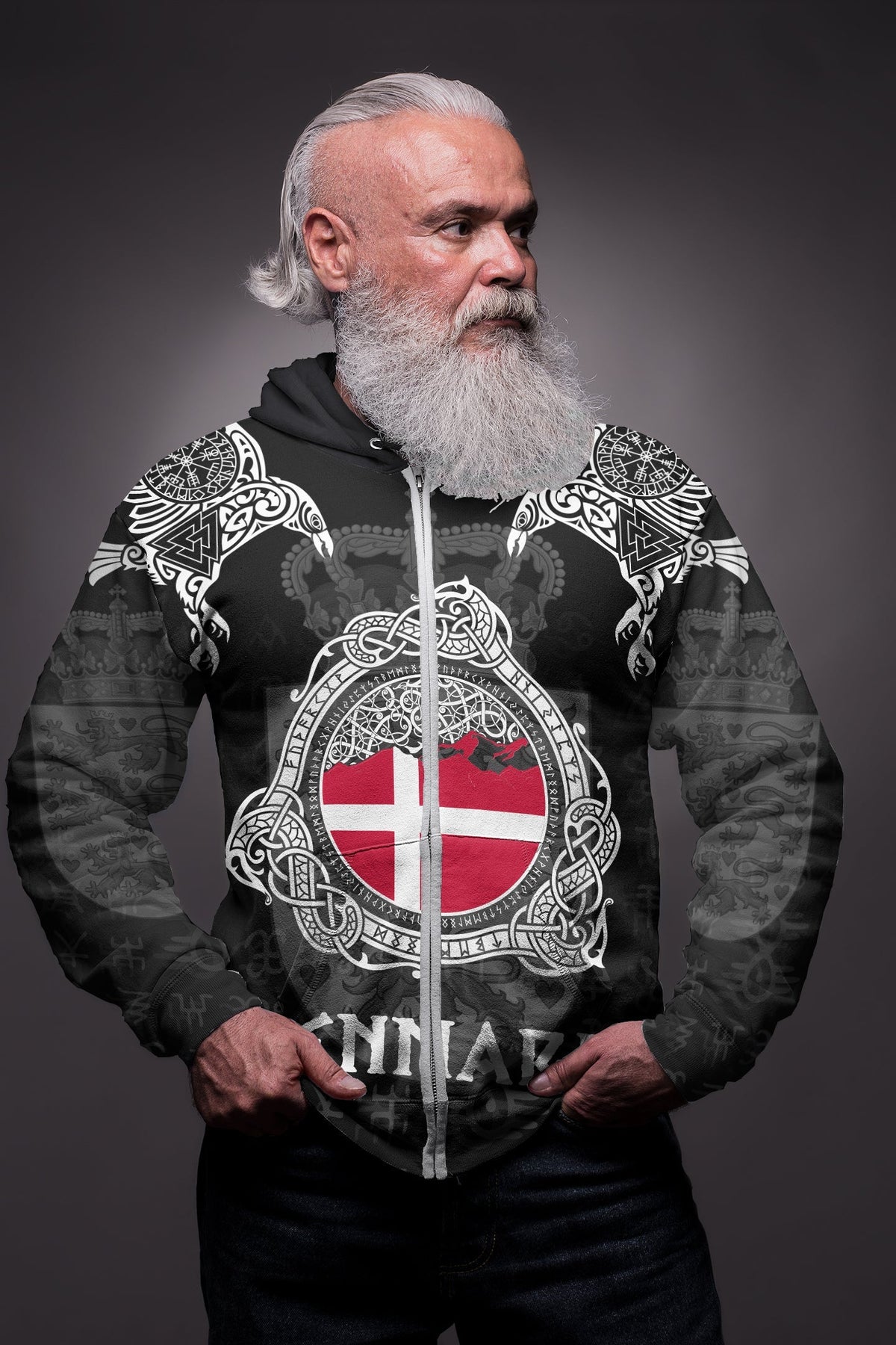 Viking Denmark Style Double Raven of Odin Zip Hoodie RLT12 - Wonder Print Shop