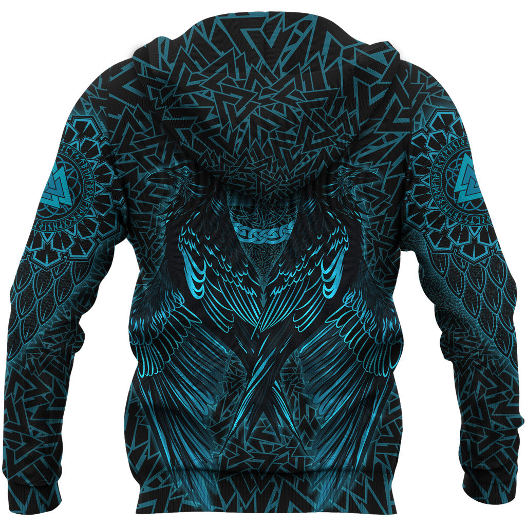 Viking Hoodie Raven Valknut Cyan RLT12 - Wonder Print Shop