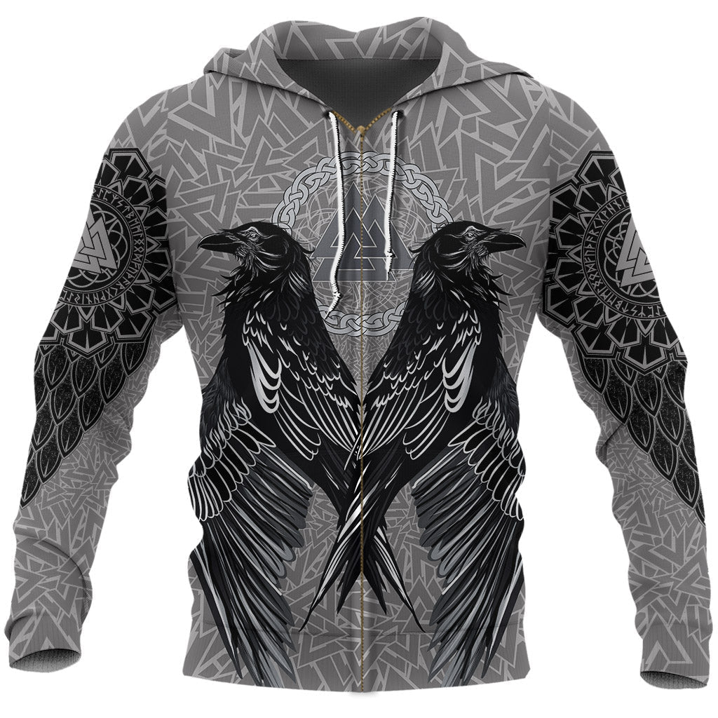 Viking Zip Hoodie Raven Valknut RLT12 - Wonder Print Shop