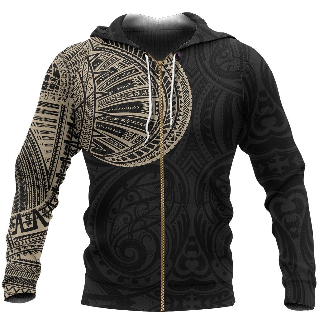 Samoa Tribal Zipper Hoodie Maori Tattoo Roman Reigns Zip Hoodie Gold - Wonder Print Shop