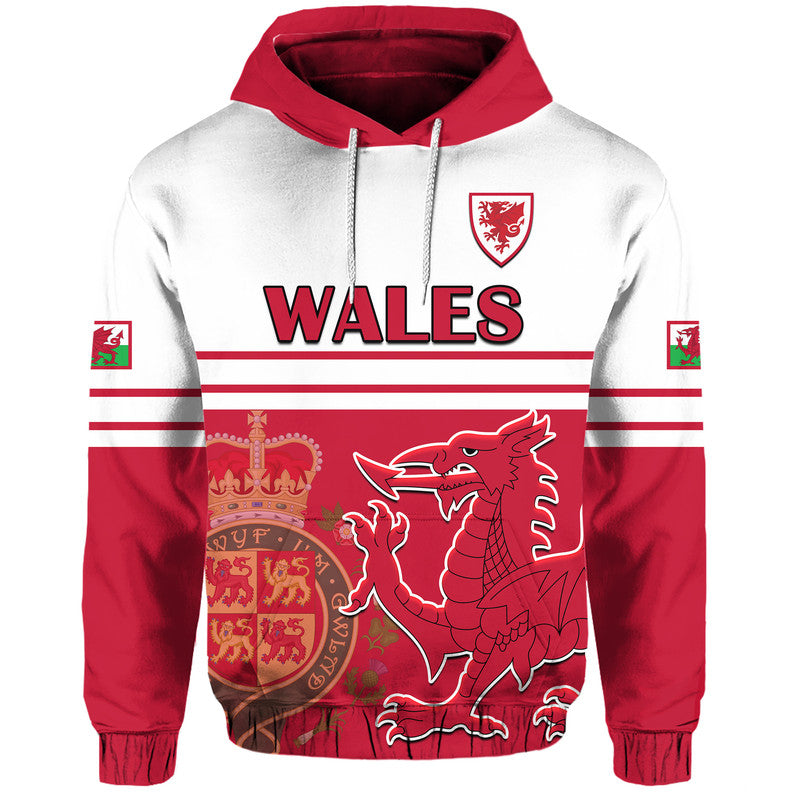 Custom Wales Football Cymru Coat of Arms Red Hoodie - Wonder Print Shop