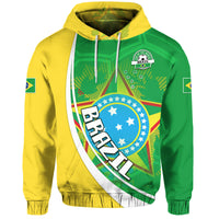 Brazil football hoodie with green and yellow panels, front crest graphic, drawstring hood