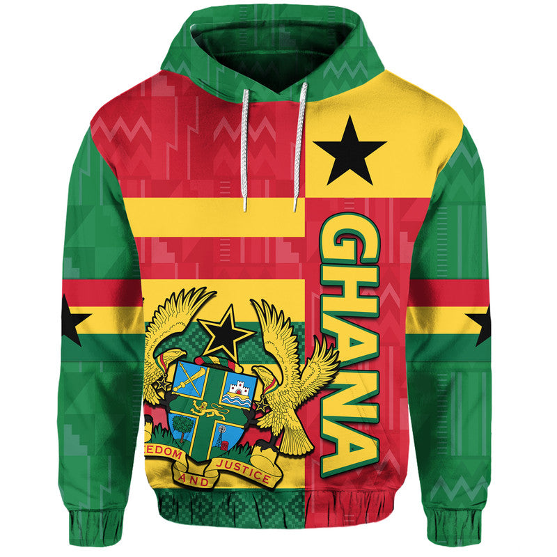 Custom Ghana Football Flag Color Mixed Kente Pattern Hoodie - Wonder Print Shop