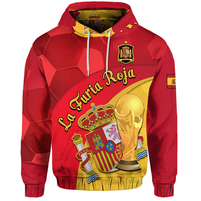 Spain Football Champions Hoodie Spain Coat Of Arms And Trophy - Wonder Print Shop