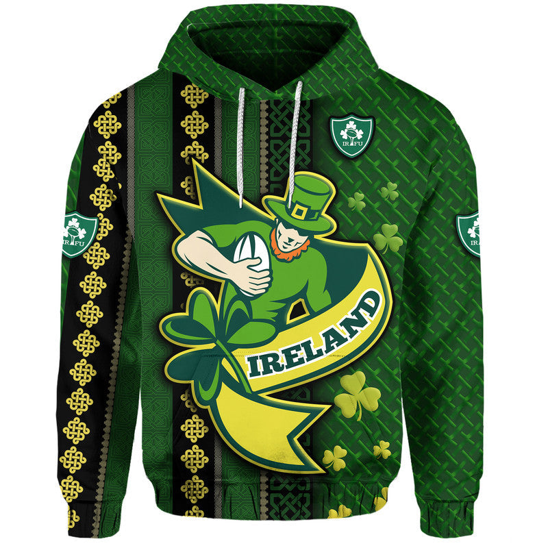 Ireland Celtic Knot Rugby Hoodie Irish Gold and Green Pattern - Wonder Print Shop