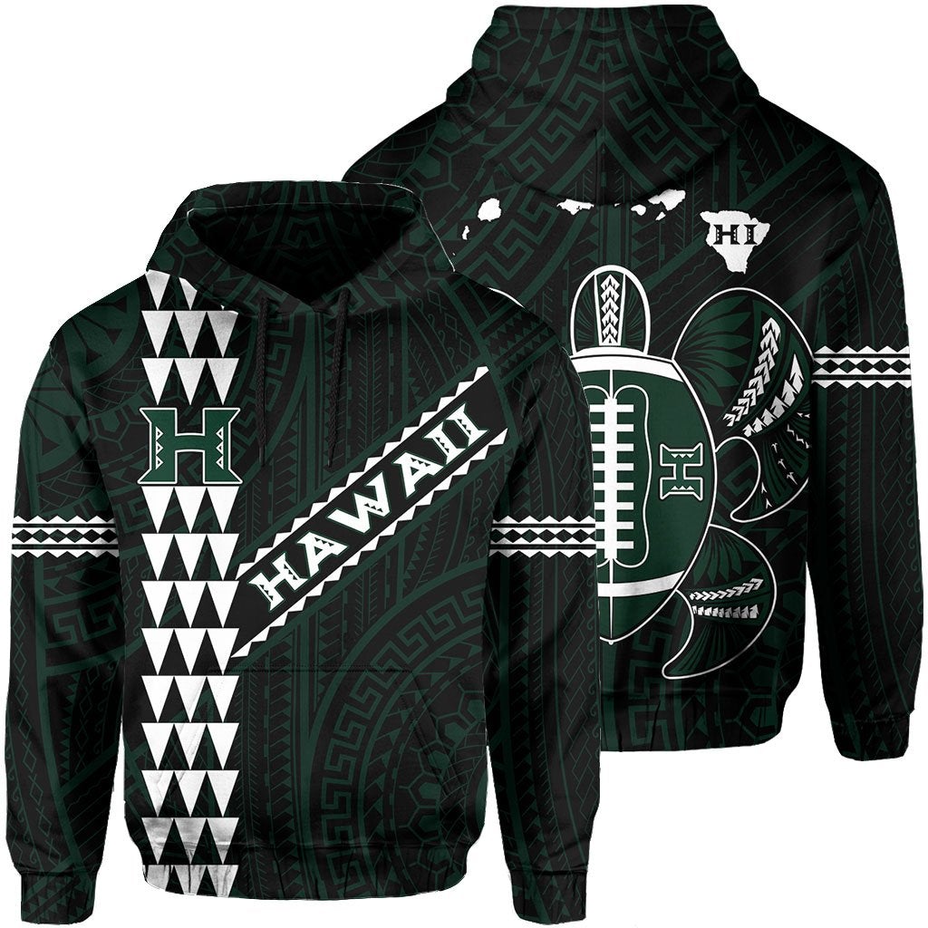 Polynesian Kakau Warrior Turtle American Football Map Of Hawaii Hoodie Black - Wonder Print Shop