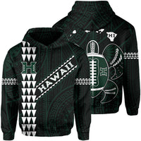 Polynesian Kakau Warrior Turtle American Football Map Of Hawaii Hoodie Black - Wonder Print Shop