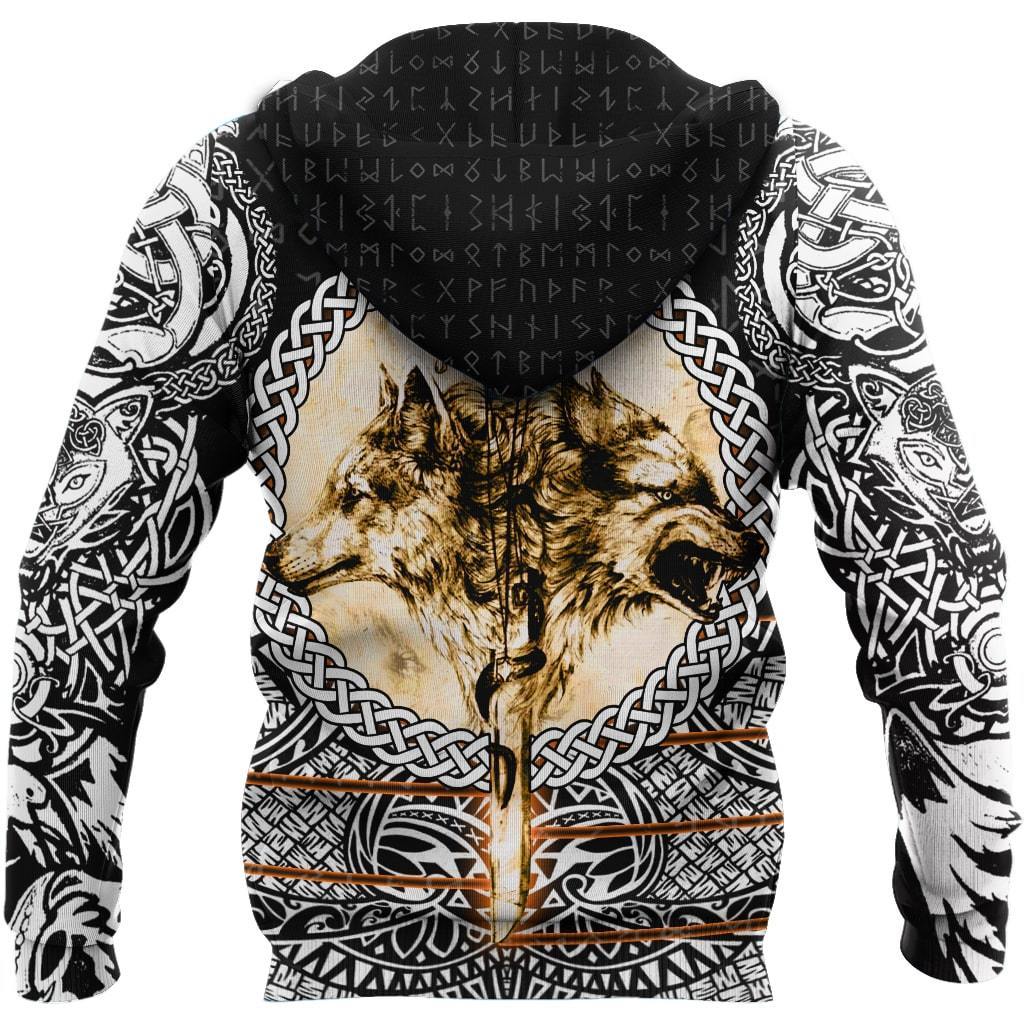 Viking Zip Hoodie - Wolf and Vikings Tattoo 3D RLT12 - Wonder Print Shop