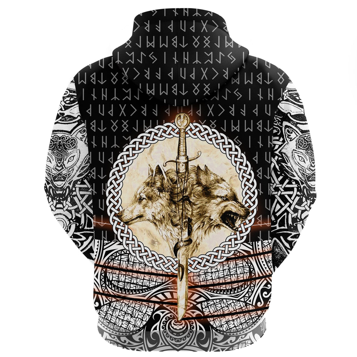 Viking Hoodie Wolf and Vikings Tattoo 3D RLT12 - Wonder Print Shop