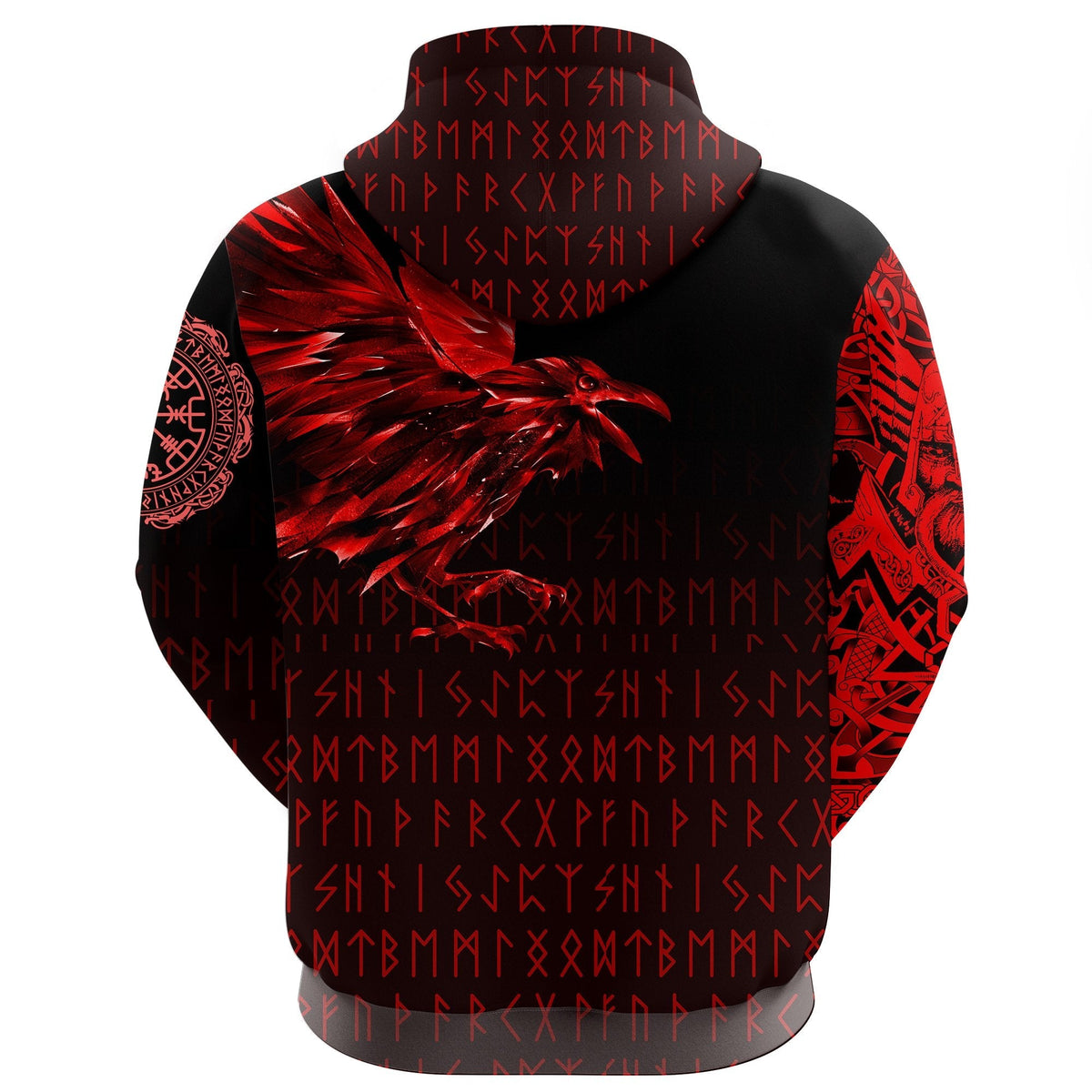 Viking Pullover Hoodie - The Raven Of Odin Rune, Red RLT12 - Wonder Print Shop