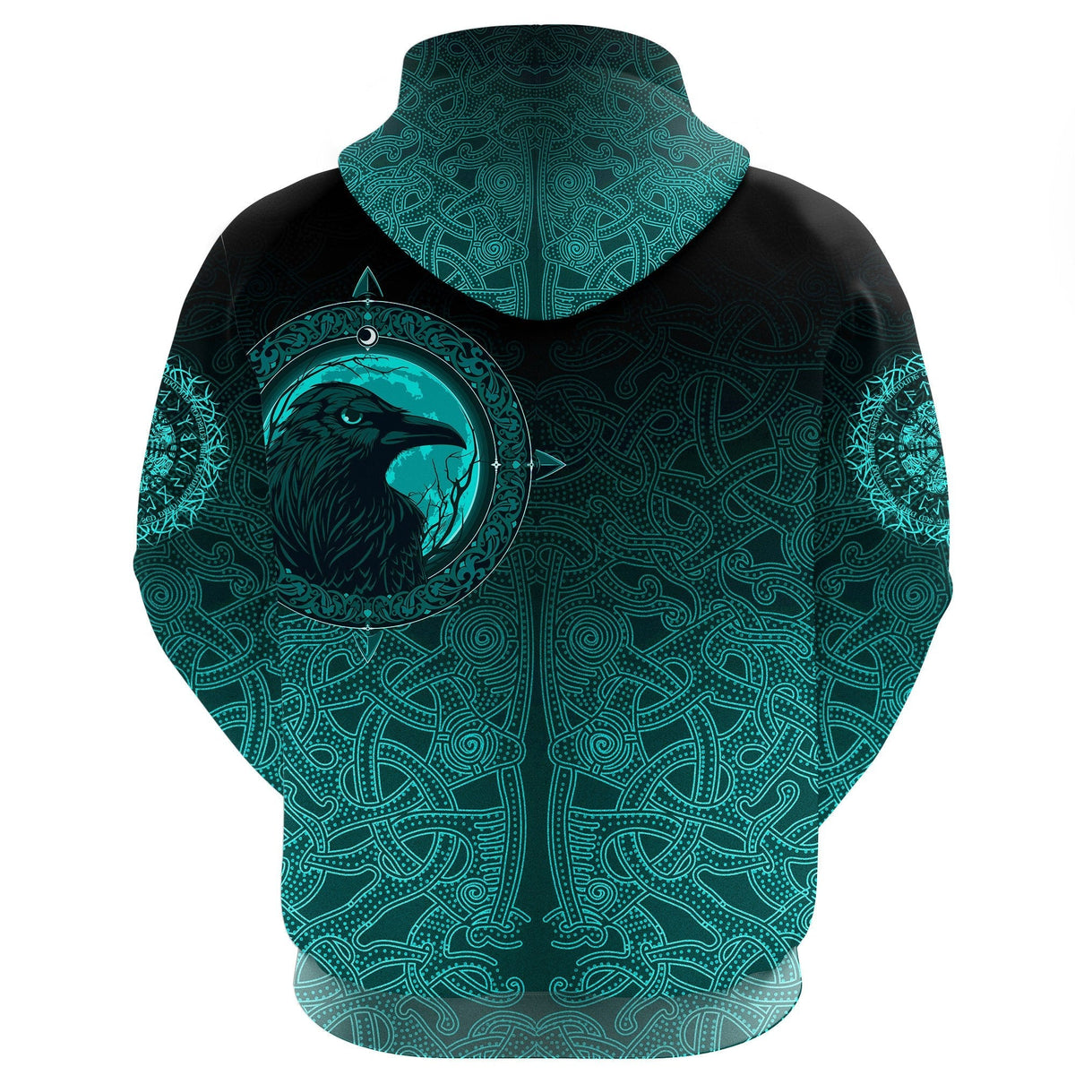 Viking Zip Hoodie, Ethnic Odin Raven Cyan RLT12 - Wonder Print Shop