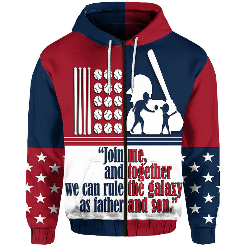 Custom Fathers Day Hoodie America Dad and Son Baseball Player Mixed Blue and Red - Wonder Print Shop