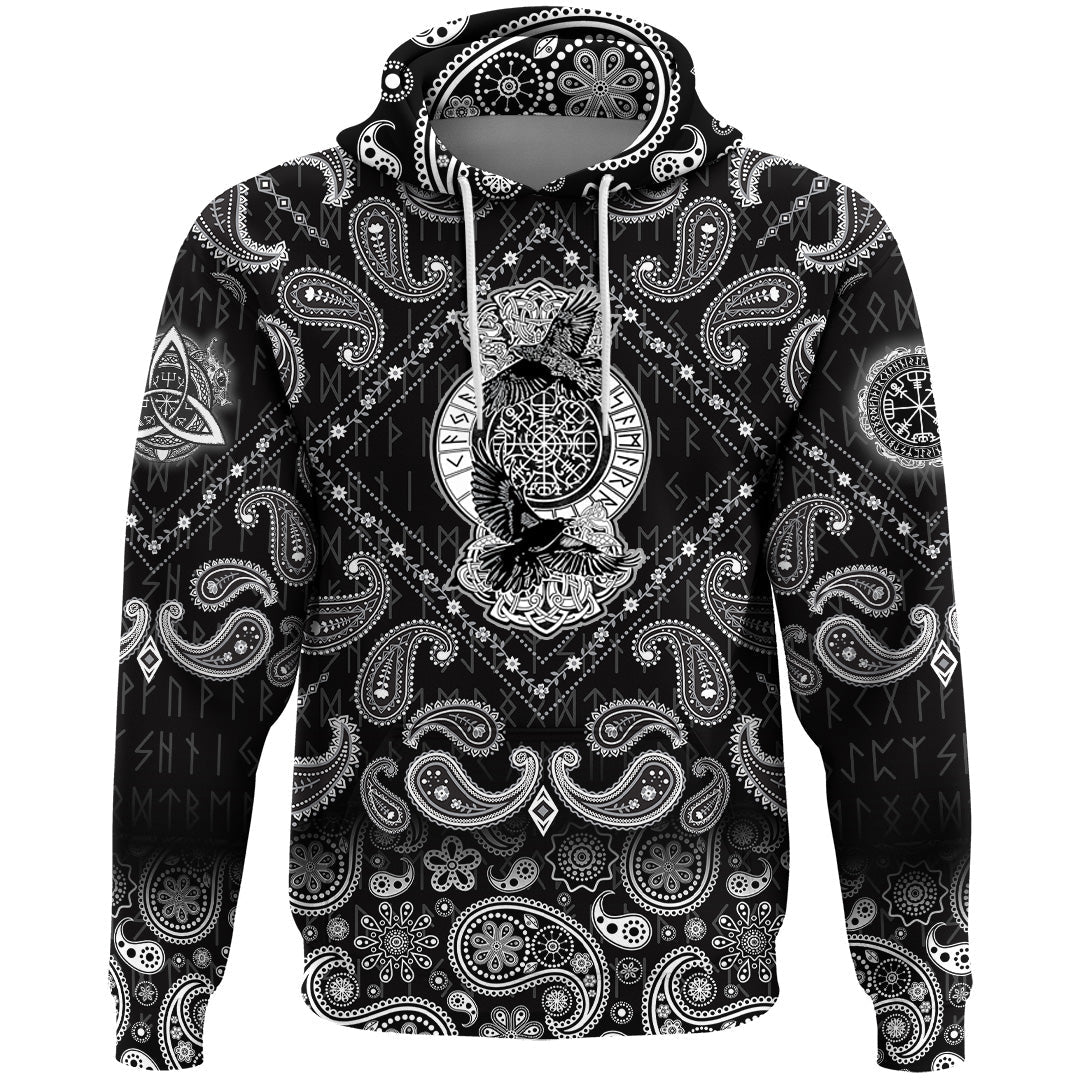 Viking Hoodie Huginn and Muninn with Bandana Paisley Style RLT12 - Wonder Print Shop