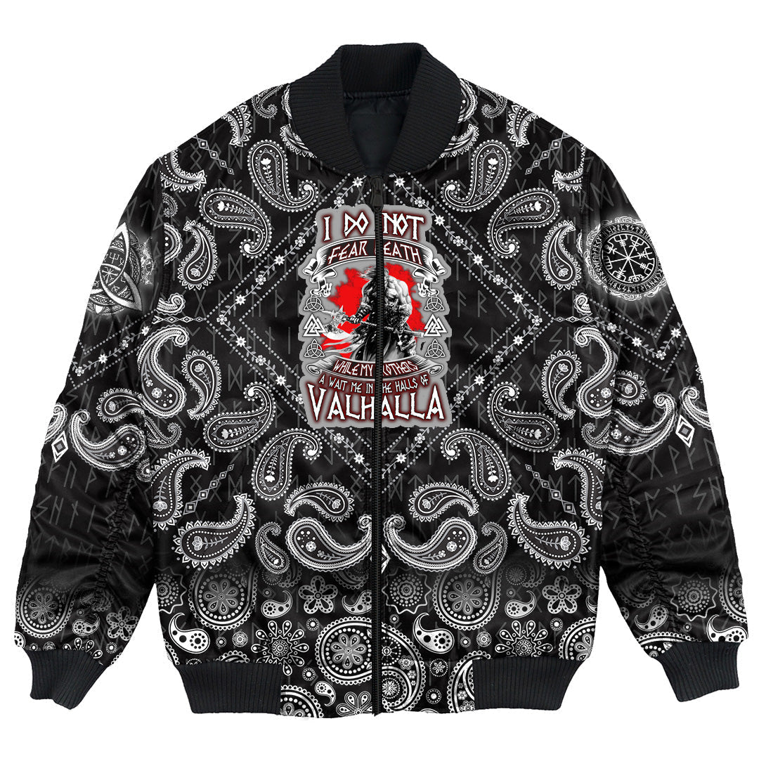 Viking Bomber Jacket I Do Not Fear Death with Bandana Paisley Style RLT12 - Wonder Print Shop