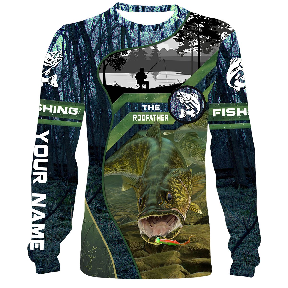 Personalized Walleye Fishing Jerseys, Walleye Fishing Long Sleeve Tournament Shirts Blue, Fishing Long Sleeve Shirts - Wonder Print Shop