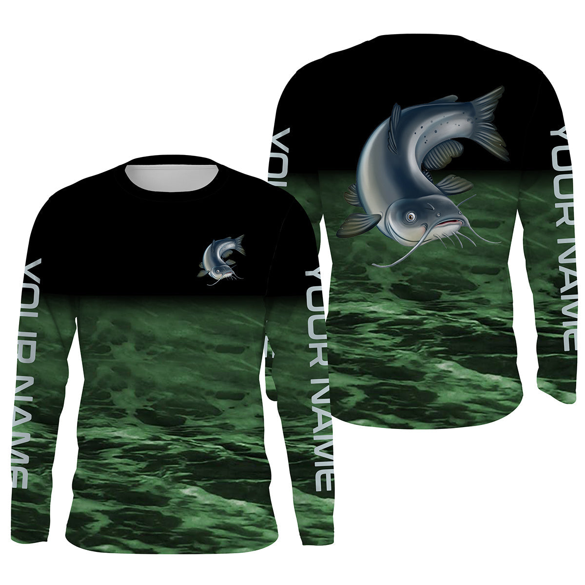 Personalized Catfish Long Sleeve Performance Fishing Shirts, Custom Catfish Tournament Shirts, Fishing Long Sleeve Shirts - Wonder Print Shop