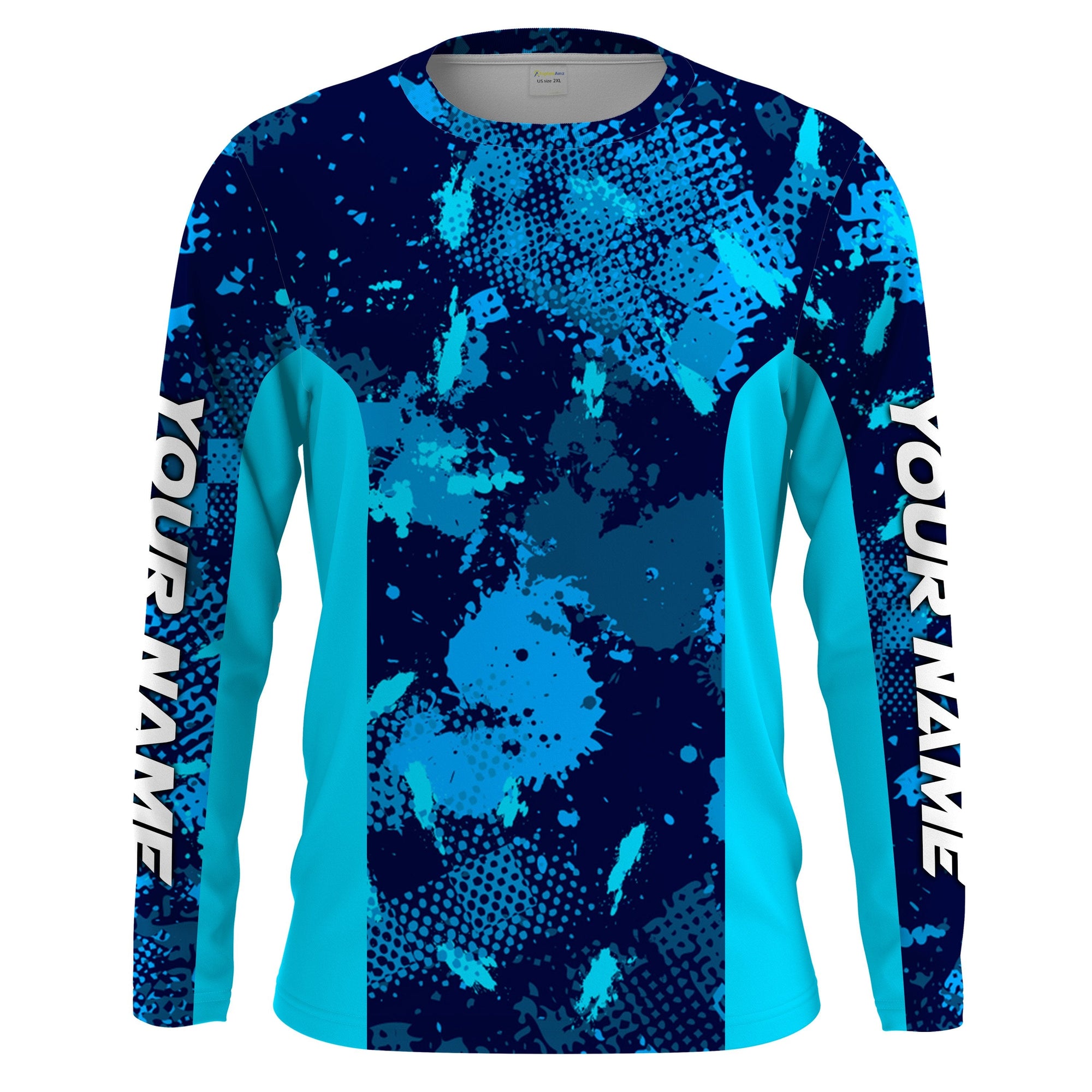 Fishing Teal Blue Camo Custom UV Long Sleeve Fishing Shirts, UV Protection Outdoor Shirts, Fishing Long Sleeve Shirts - Wonder Print Shop