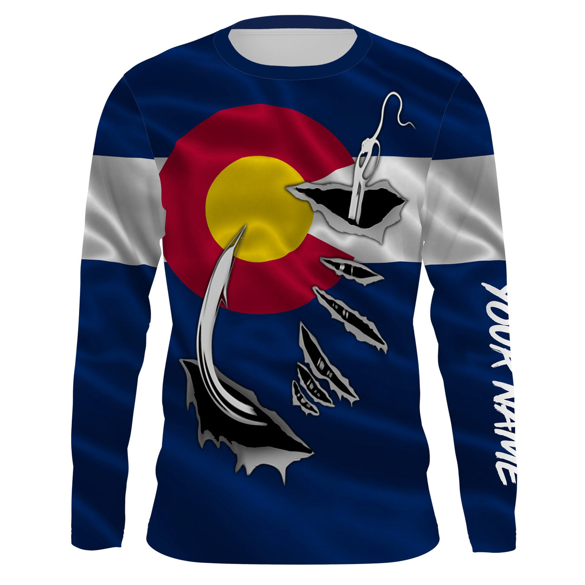 Colorado Flag 3D Fish Hook UPF 30+ Custom Long Sleeve Performance Fishing Shirts, Fishing Long Sleeve Shirts - Wonder Print Shop